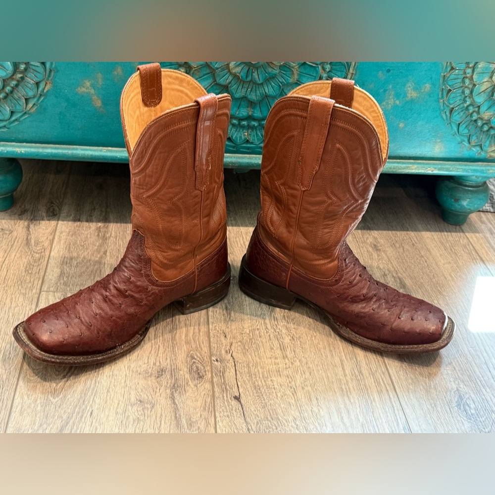 Tecovas THE EMMITT OSTRICH Roper Square toe cowboy boot Sz 9.5 D - Picture 10 of 11